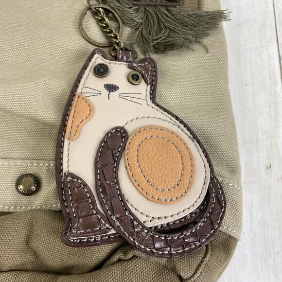 Chala Purse Sand Canvas Crossbody with Calico Cat Key Chain Change Purse NWT - Picture 3 of 13
